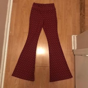 Red Patterned Flare Pants